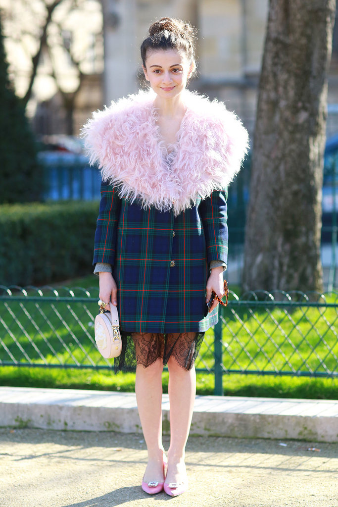 Natalia Alaverdian in A.W.A.K.E. FW14-15 Coat with pink mohair collar.